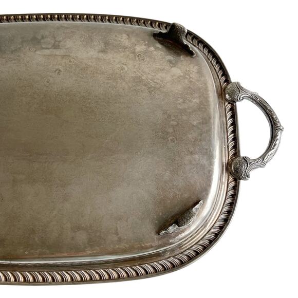 Vintage Leonard Silver Serving Tray Footed Side Handles Festive Holiday Platter - Picture 10 of 13